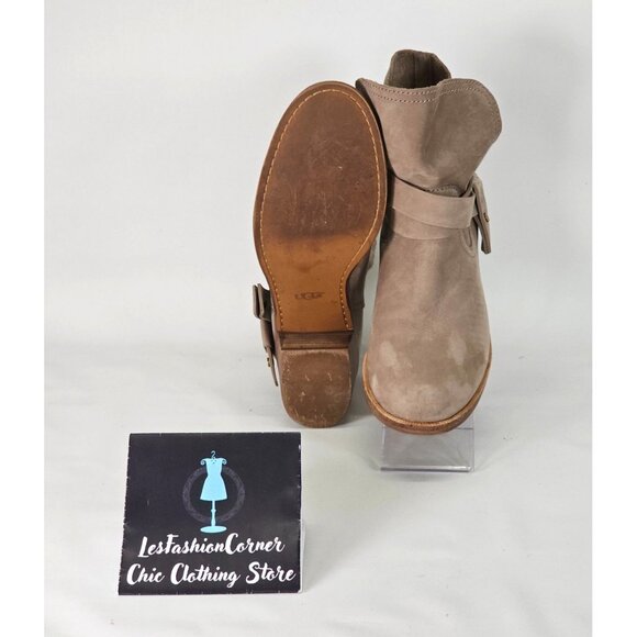 UGG Elora Sahara Women's Taupe Suede Leather Ankle Boots Heel Size 7.5 217 - Picture 4 of 16
